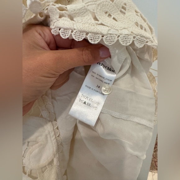 K1. See by Chloe White Ruffle Smocked Lace Dress Paisley Ruffle - Picture 9 of 11